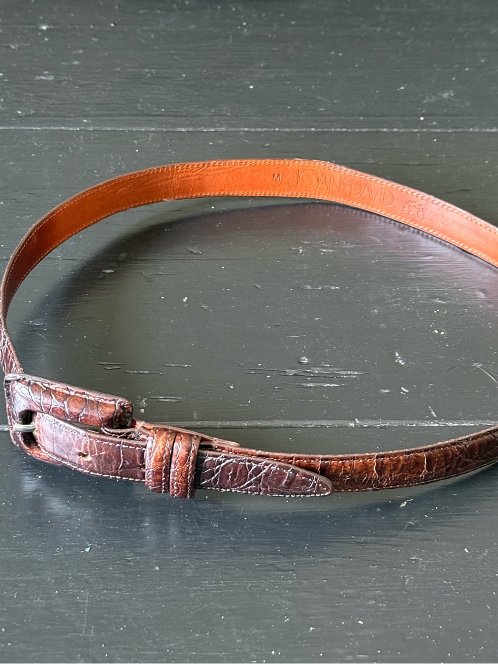 Joan & David Brown Croc-Embossed Leather Belt